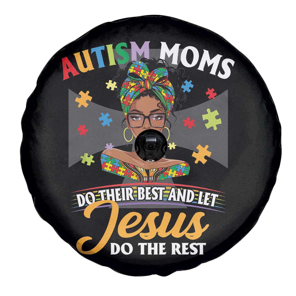 Afro Autism Mom Spare Tire Cover African American Autistic Black Mama Religious Cross