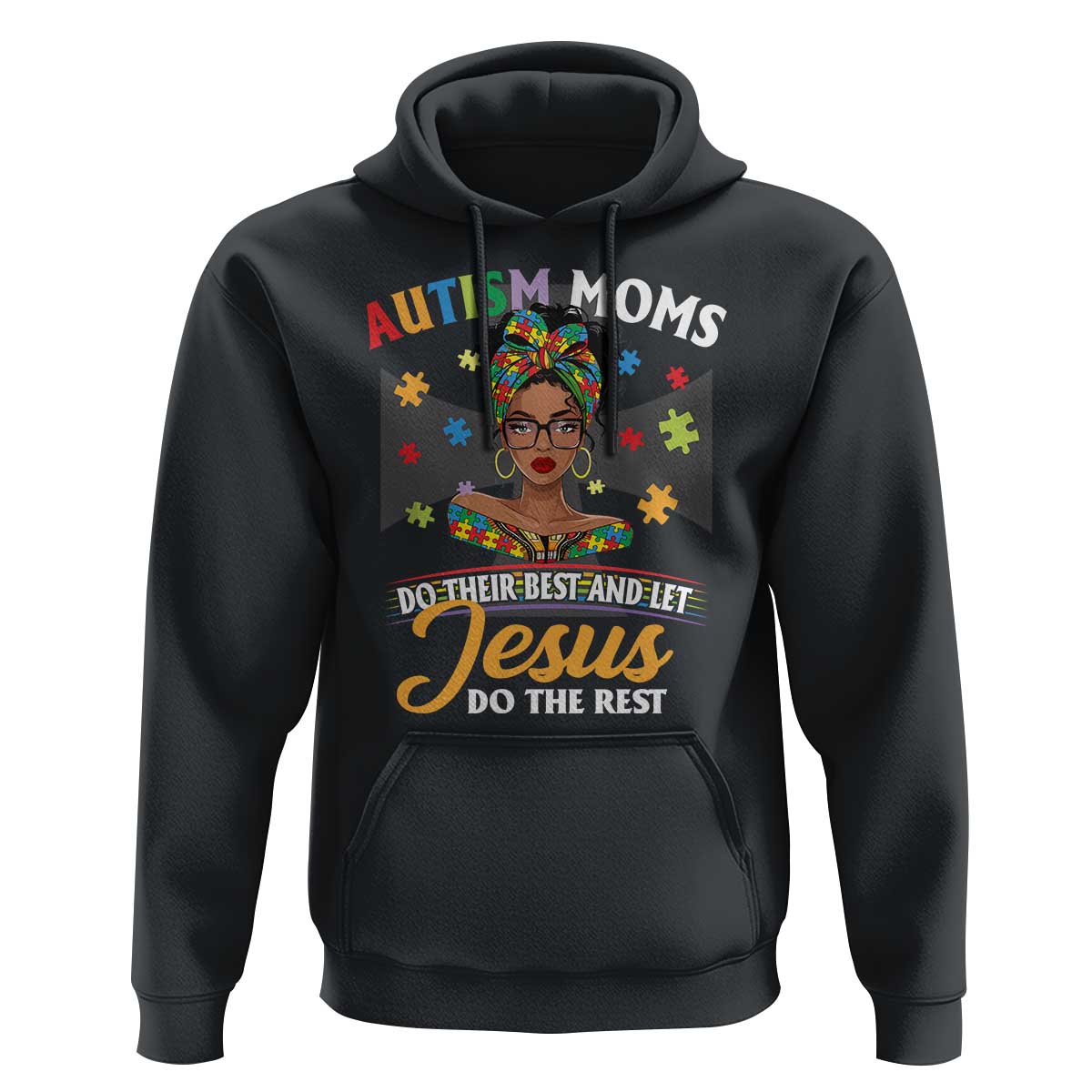 Afro Autism Mom Hoodie African American Autistic Black Mama Religious Cross