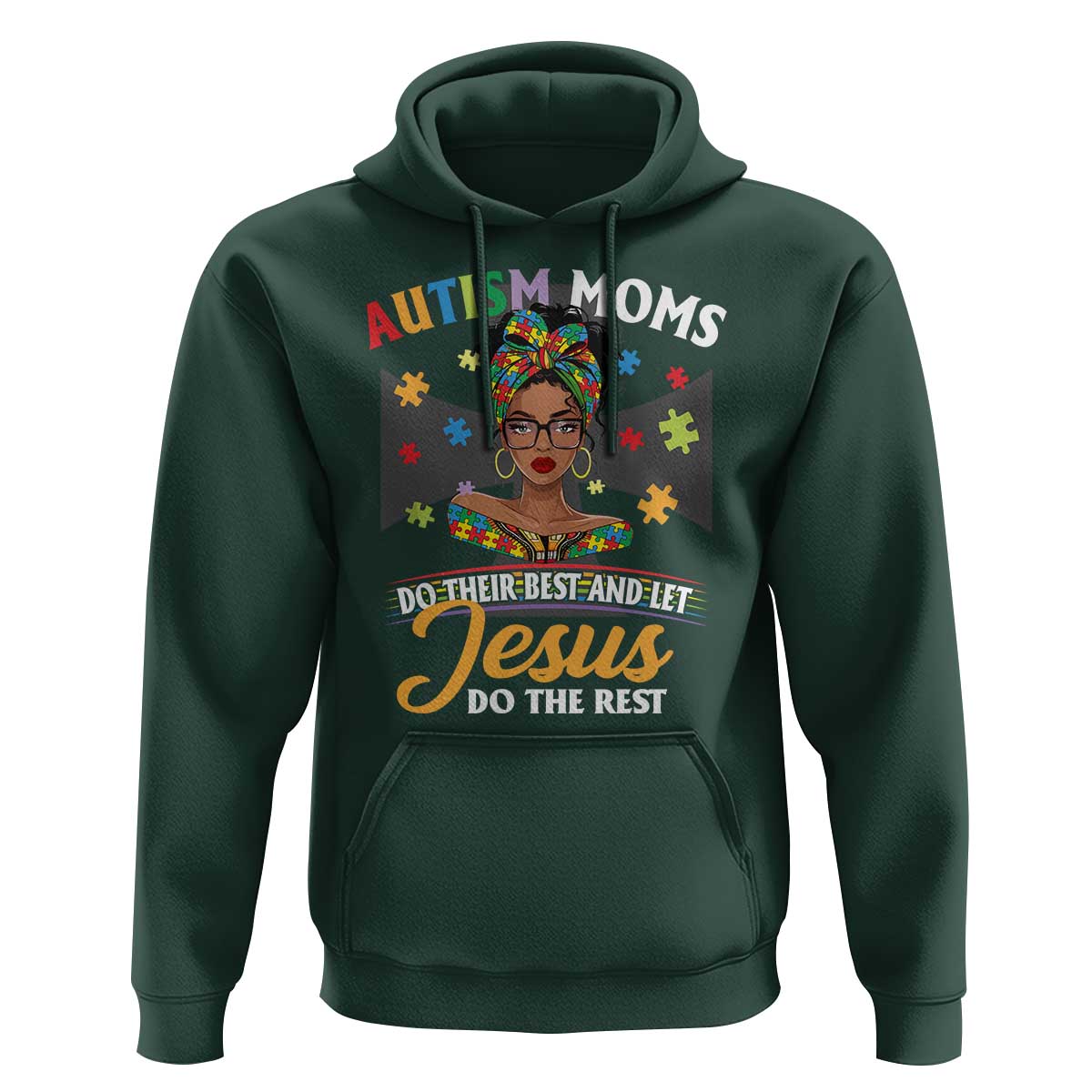 Afro Autism Mom Hoodie African American Autistic Black Mama Religious Cross