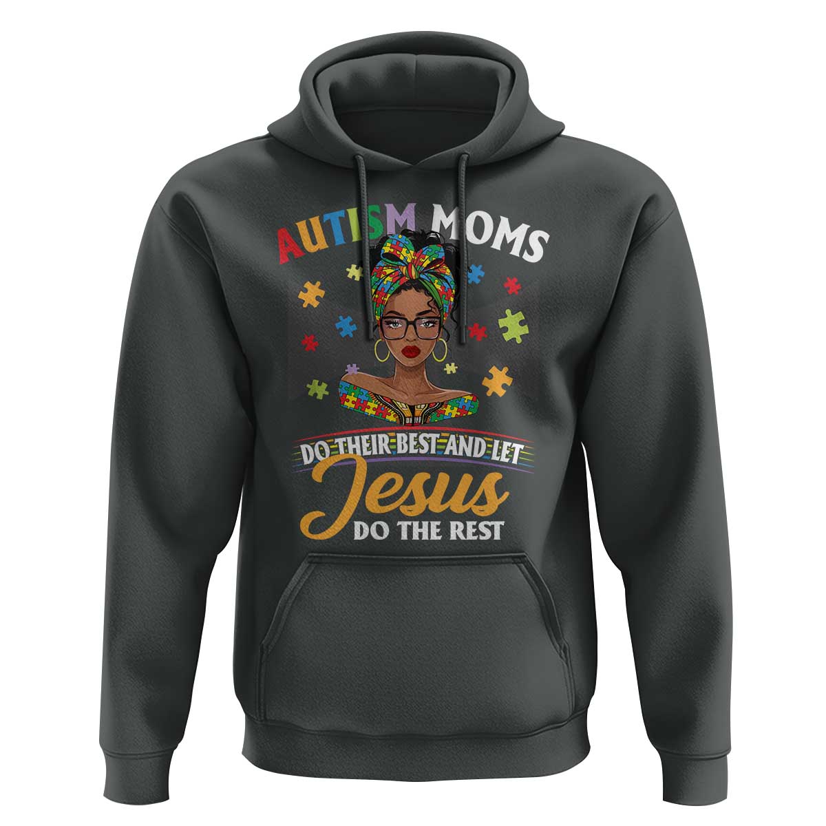 Afro Autism Mom Hoodie African American Autistic Black Mama Religious Cross