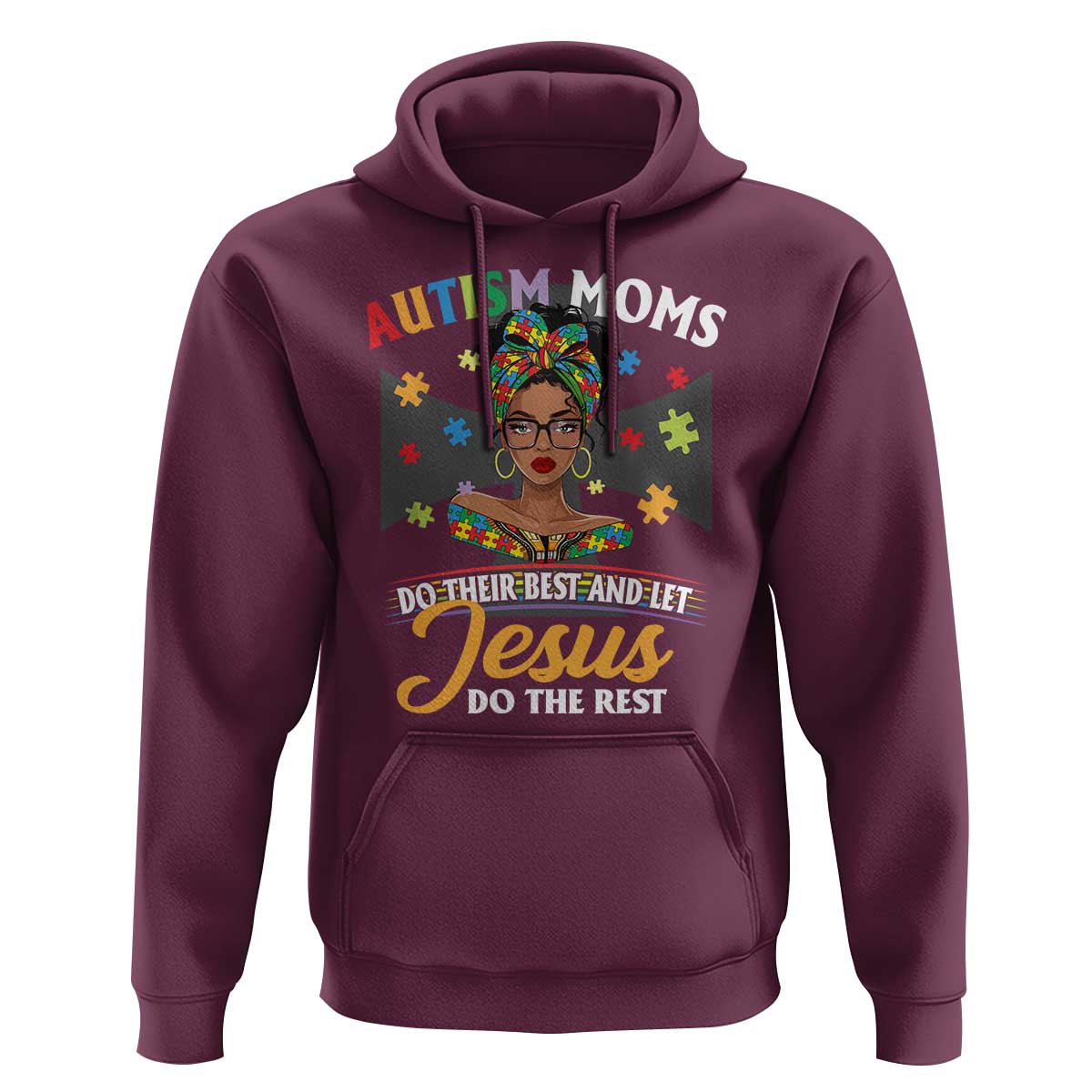 Afro Autism Mom Hoodie African American Autistic Black Mama Religious Cross