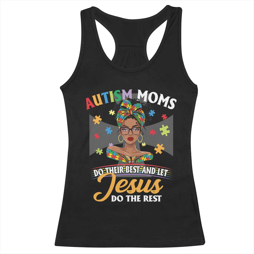 Afro Autism Mom Racerback Tank Top African American Autistic Black Mama Religious Cross