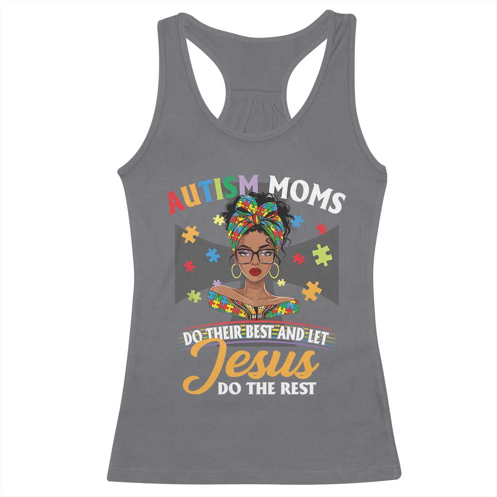 Afro Autism Mom Racerback Tank Top African American Autistic Black Mama Religious Cross