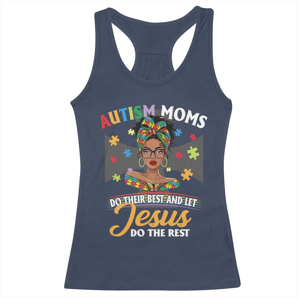 Afro Autism Mom Racerback Tank Top African American Autistic Black Mama Religious Cross