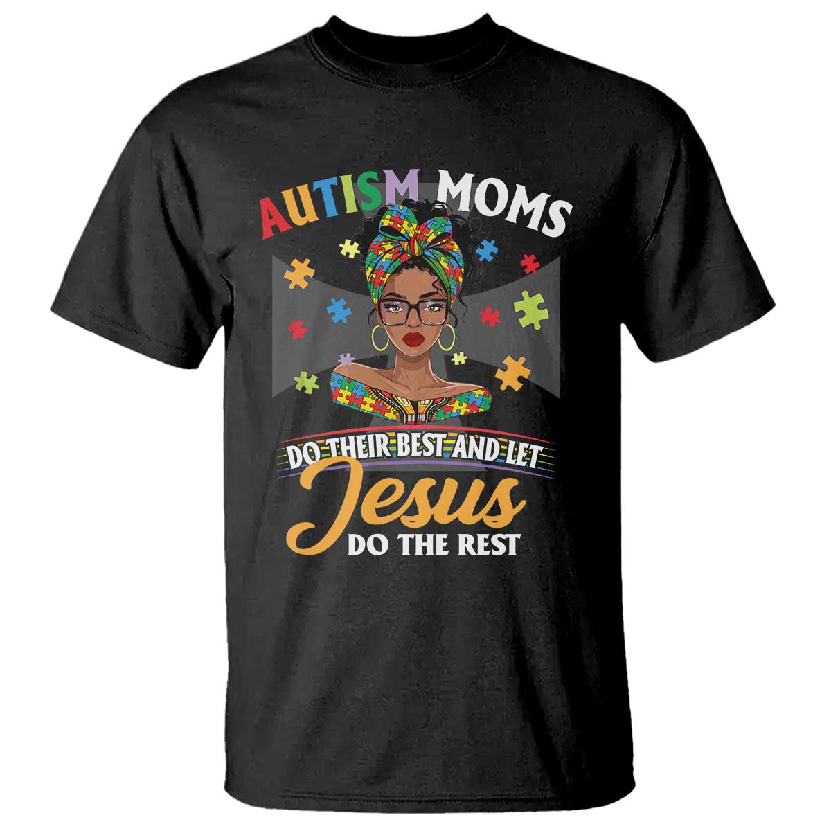 Afro Autism Mom T Shirt African American Autistic Black Mama Religious Cross