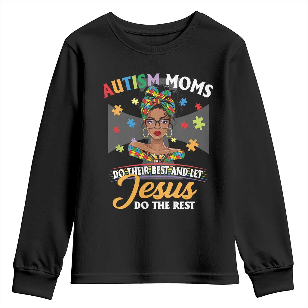 Afro Autism Mom Youth Sweatshirt African American Autistic Black Mama Religious Cross