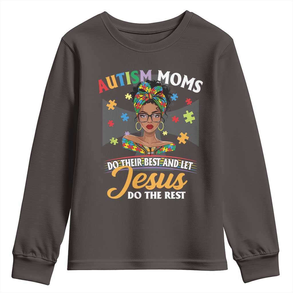 Afro Autism Mom Youth Sweatshirt African American Autistic Black Mama Religious Cross