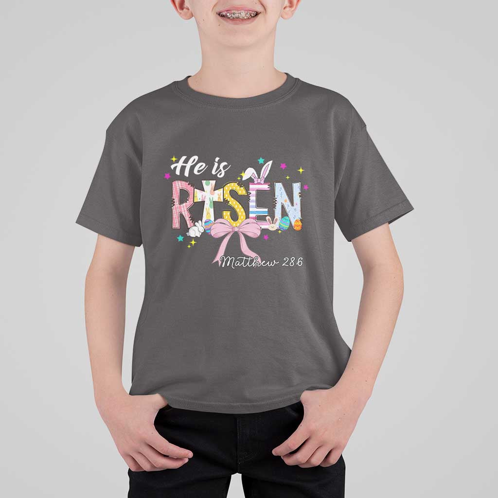 He Is Risen T Shirt For Kid Jesus Christian Happy Easter Coquette Cross