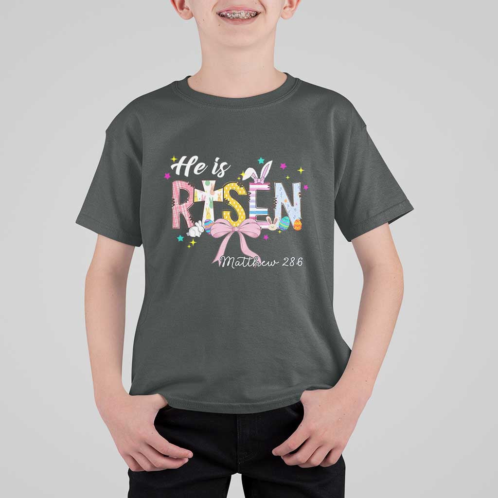 He Is Risen T Shirt For Kid Jesus Christian Happy Easter Coquette Cross
