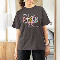 He Is Risen T Shirt For Women Jesus Christian Happy Easter Coquette Cross