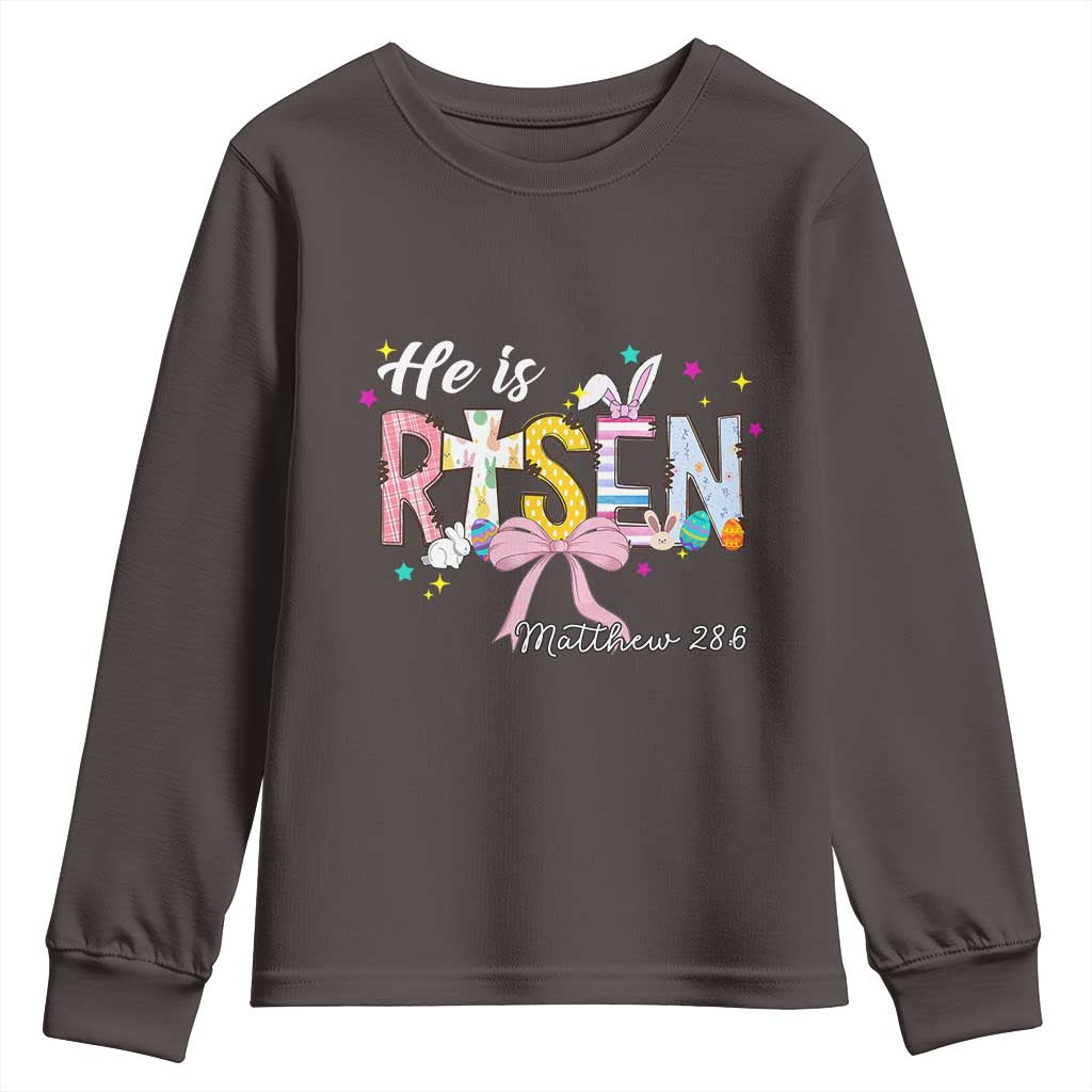 He Is Risen Youth Sweatshirt Jesus Christian Happy Easter Coquette Cross