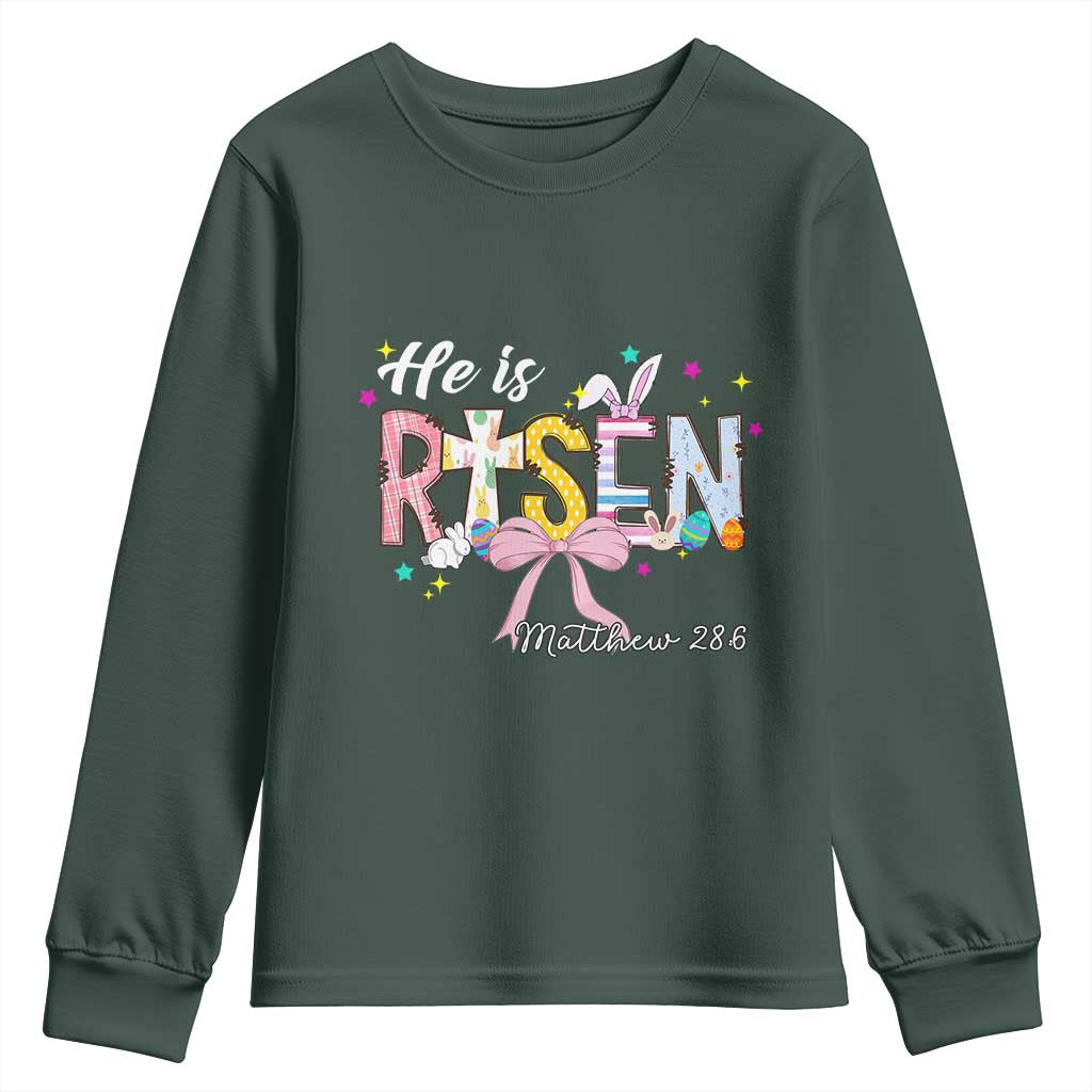 He Is Risen Youth Sweatshirt Jesus Christian Happy Easter Coquette Cross