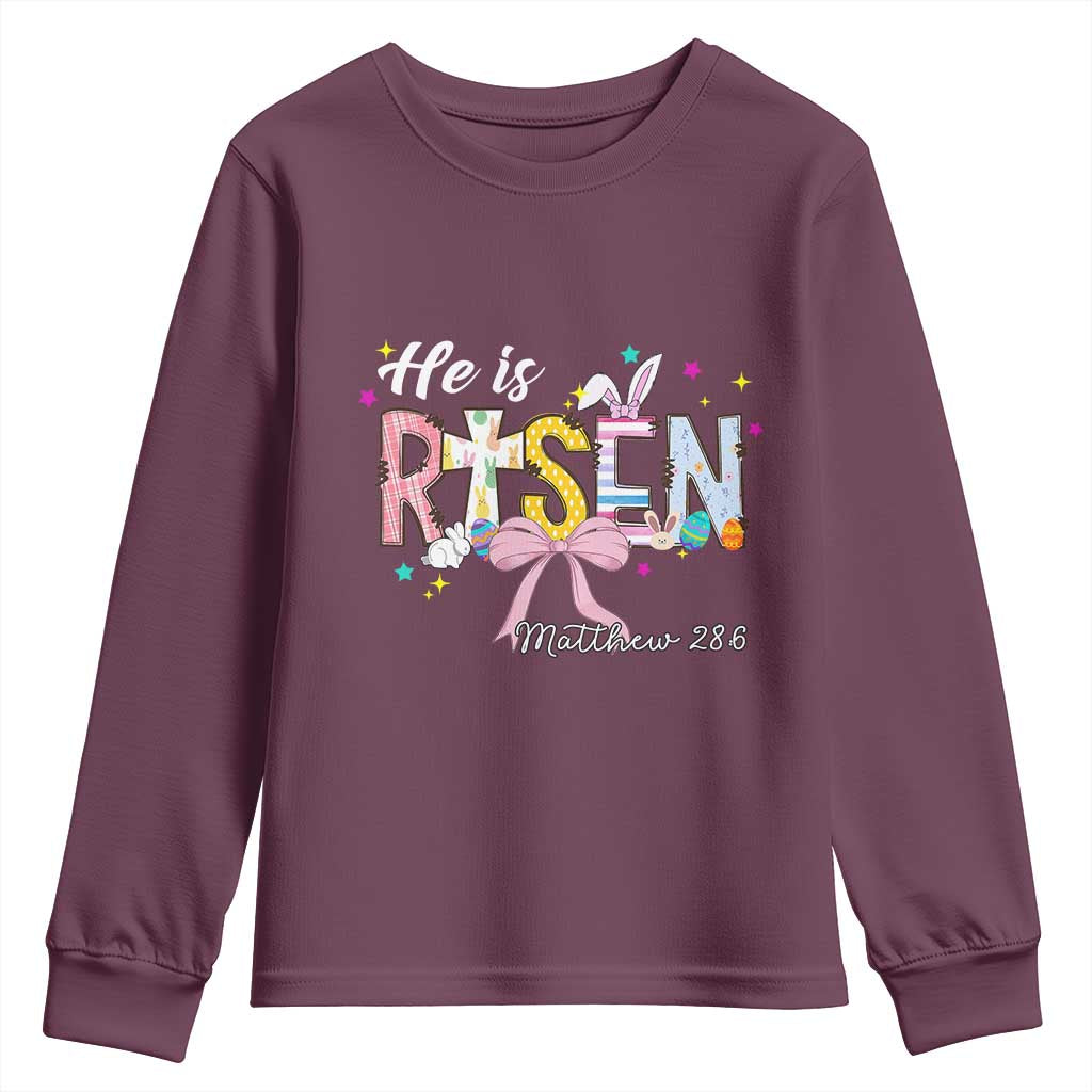 He Is Risen Youth Sweatshirt Jesus Christian Happy Easter Coquette Cross