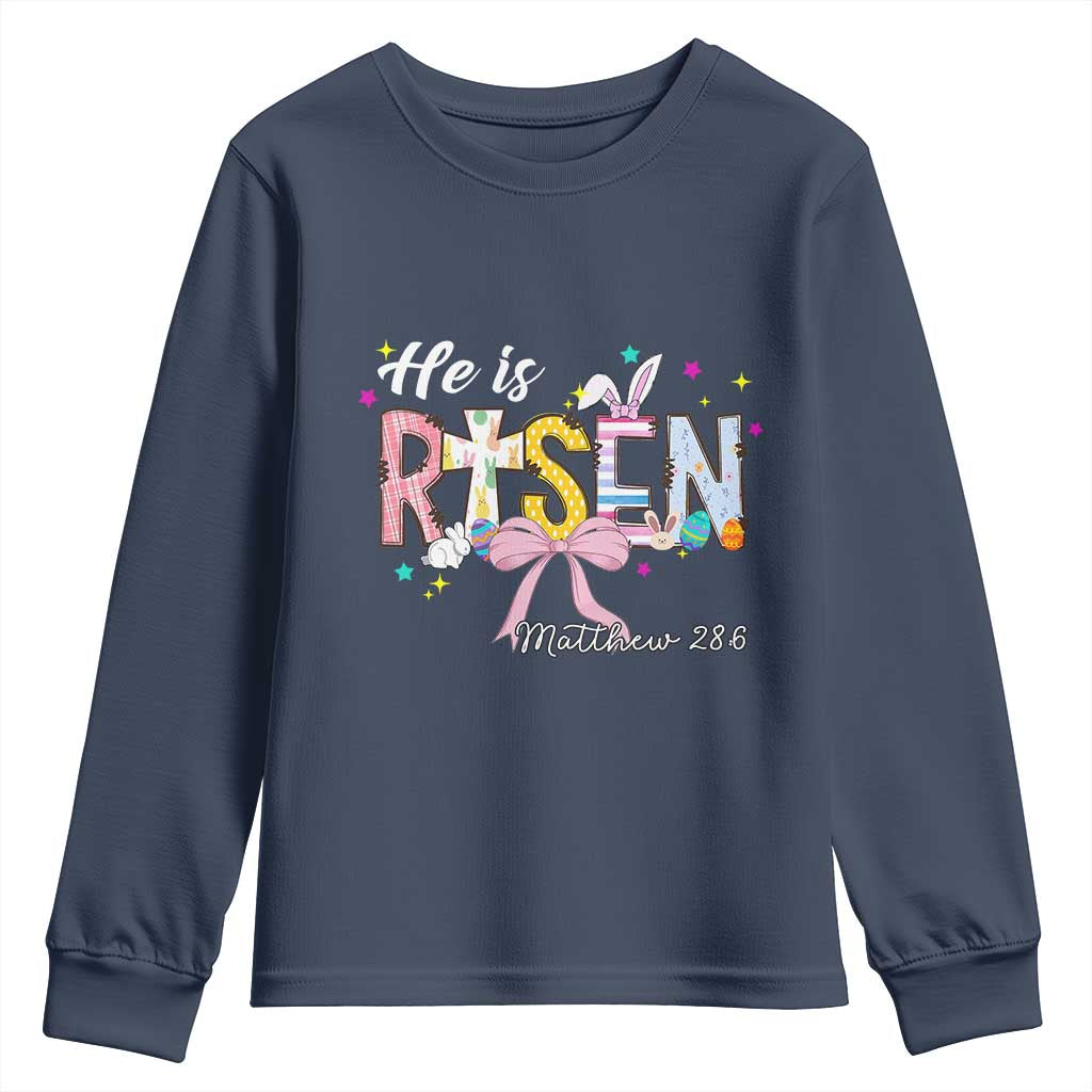 He Is Risen Youth Sweatshirt Jesus Christian Happy Easter Coquette Cross