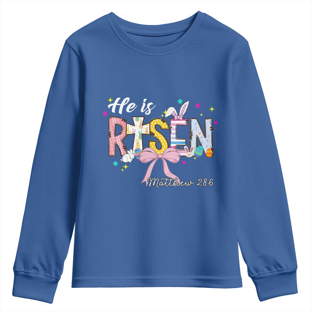He Is Risen Youth Sweatshirt Jesus Christian Happy Easter Coquette Cross
