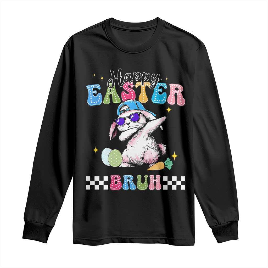 Happy Easter Bruh Long Sleeve Shirt Bunny Dabbing Rabbit Funny Kids Toddler Boys