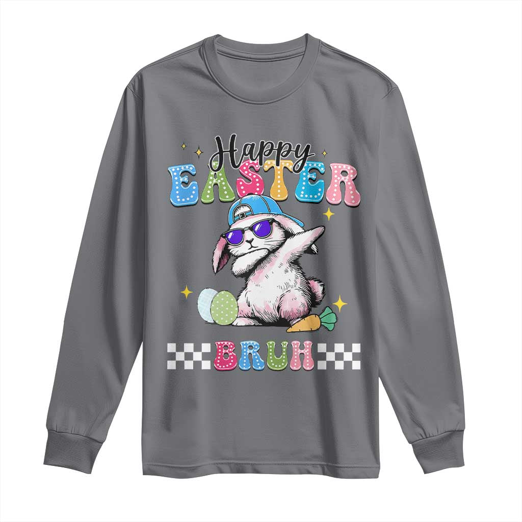 Happy Easter Bruh Long Sleeve Shirt Bunny Dabbing Rabbit Funny Kids Toddler Boys