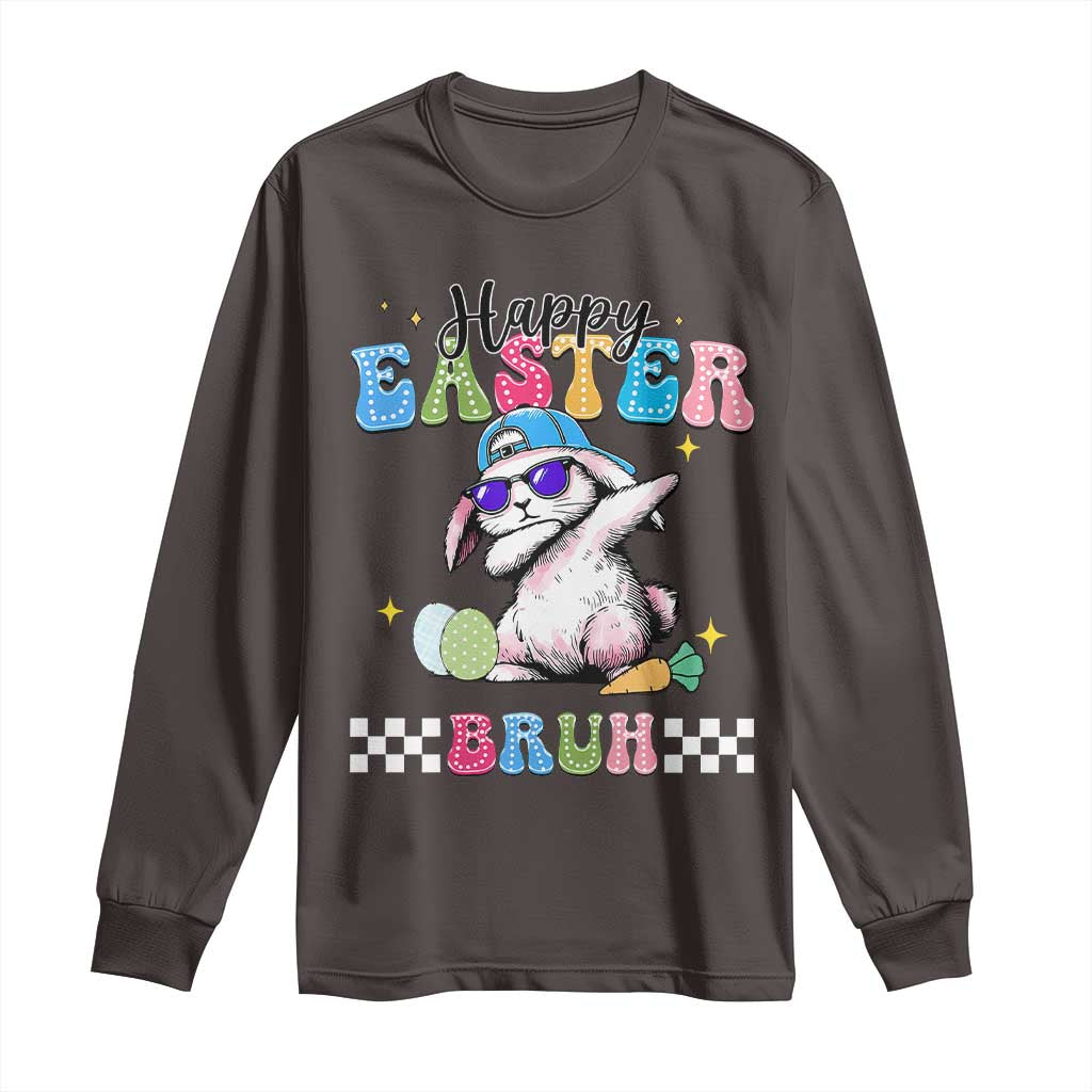Happy Easter Bruh Long Sleeve Shirt Bunny Dabbing Rabbit Funny Kids Toddler Boys