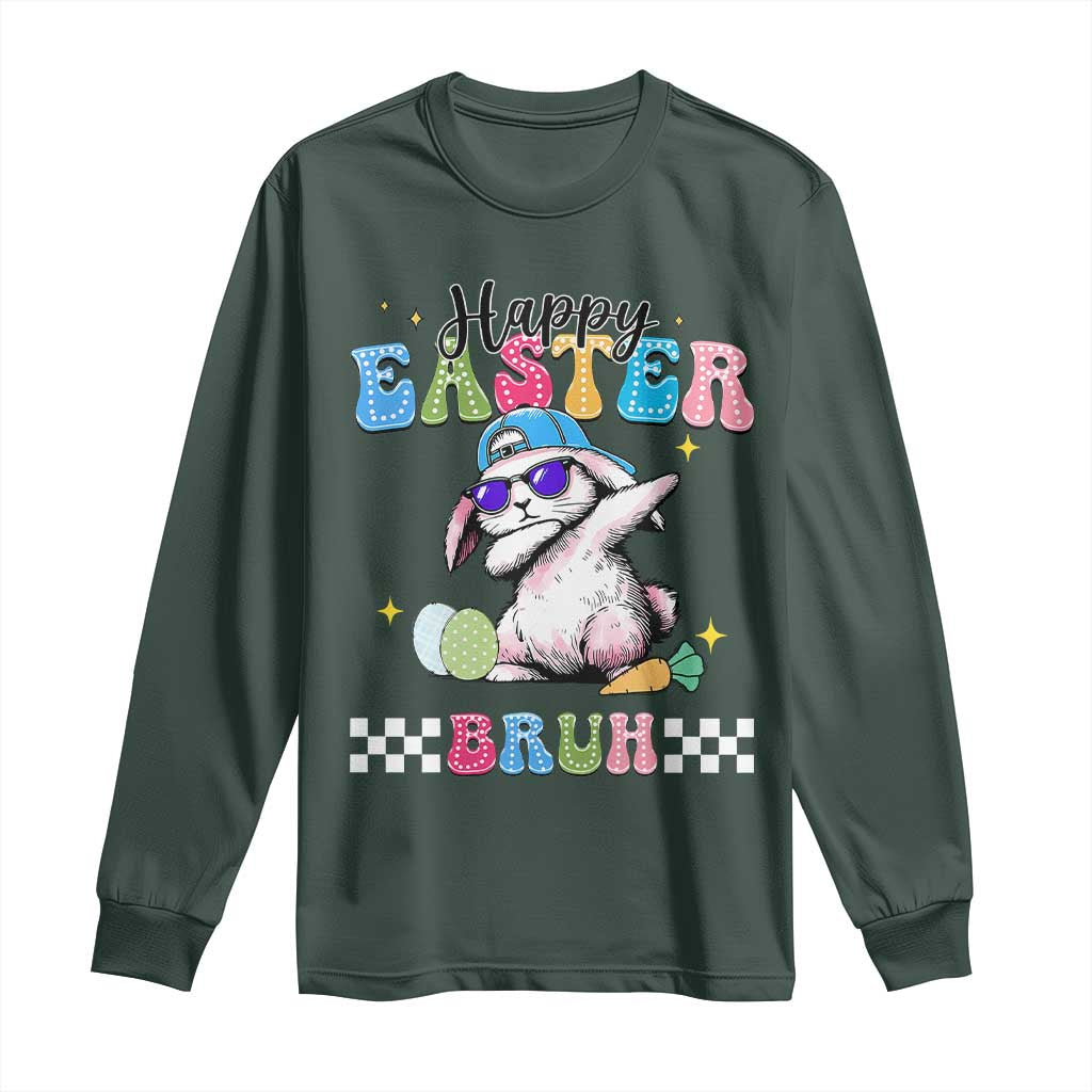 Happy Easter Bruh Long Sleeve Shirt Bunny Dabbing Rabbit Funny Kids Toddler Boys