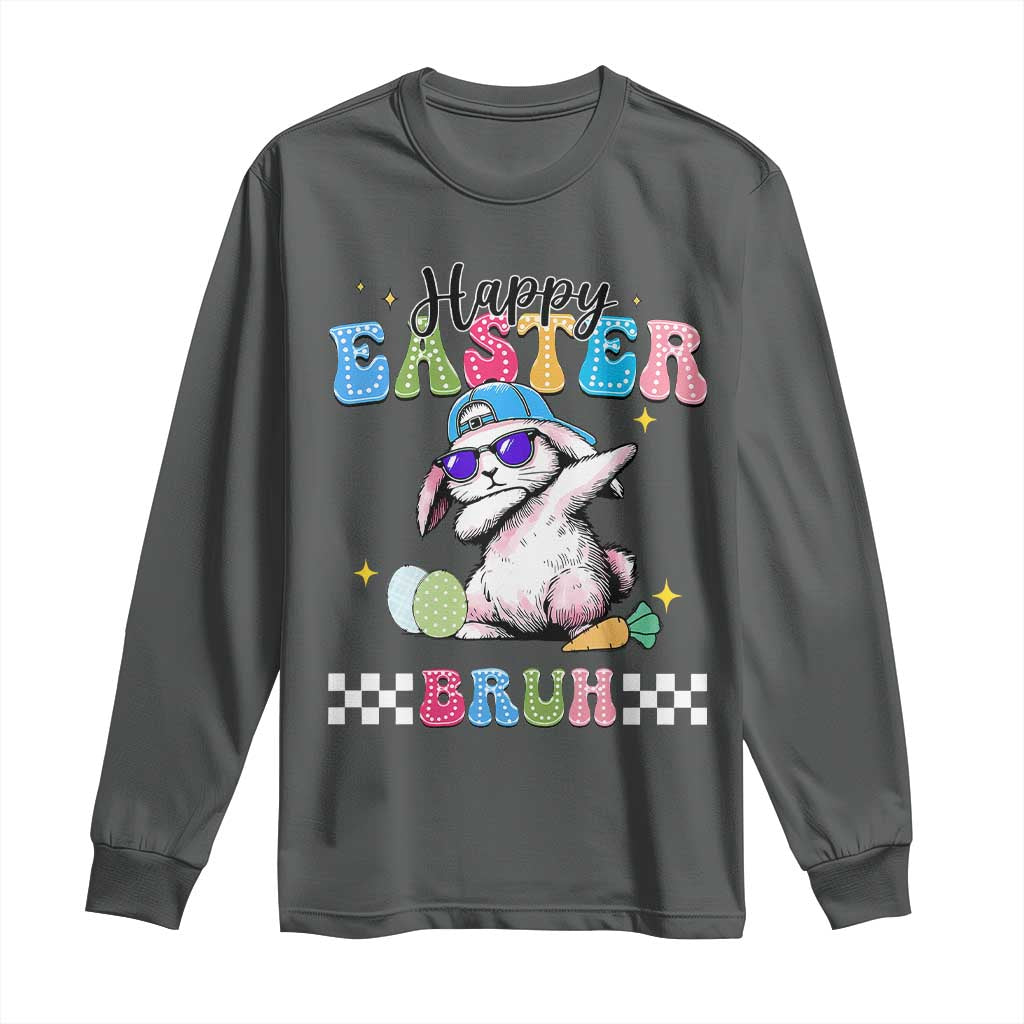 Happy Easter Bruh Long Sleeve Shirt Bunny Dabbing Rabbit Funny Kids Toddler Boys