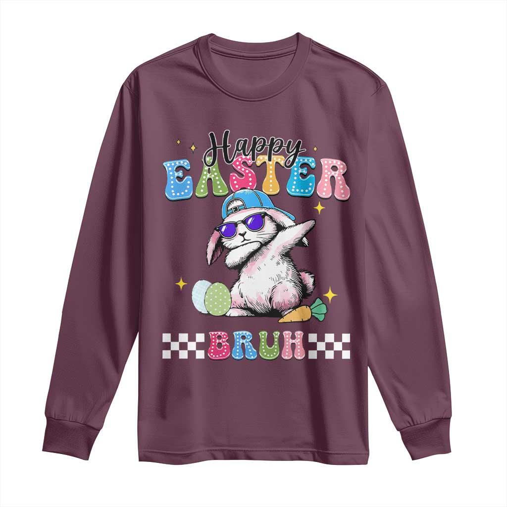 Happy Easter Bruh Long Sleeve Shirt Bunny Dabbing Rabbit Funny Kids Toddler Boys