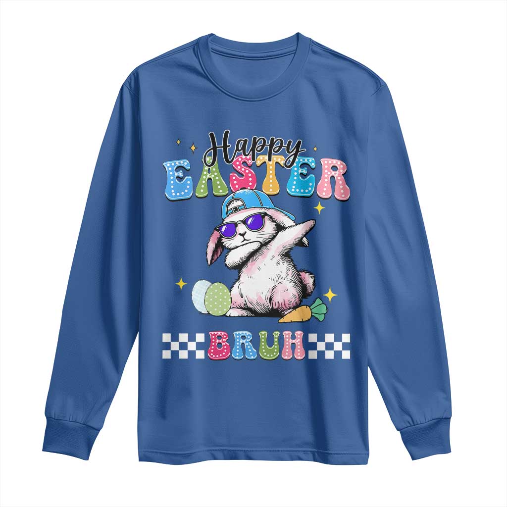 Happy Easter Bruh Long Sleeve Shirt Bunny Dabbing Rabbit Funny Kids Toddler Boys