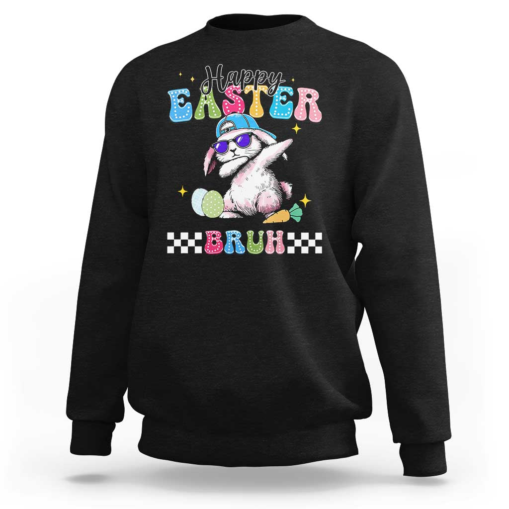 Happy Easter Bruh Sweatshirt Bunny Dabbing Rabbit Funny Kids Toddler Boys