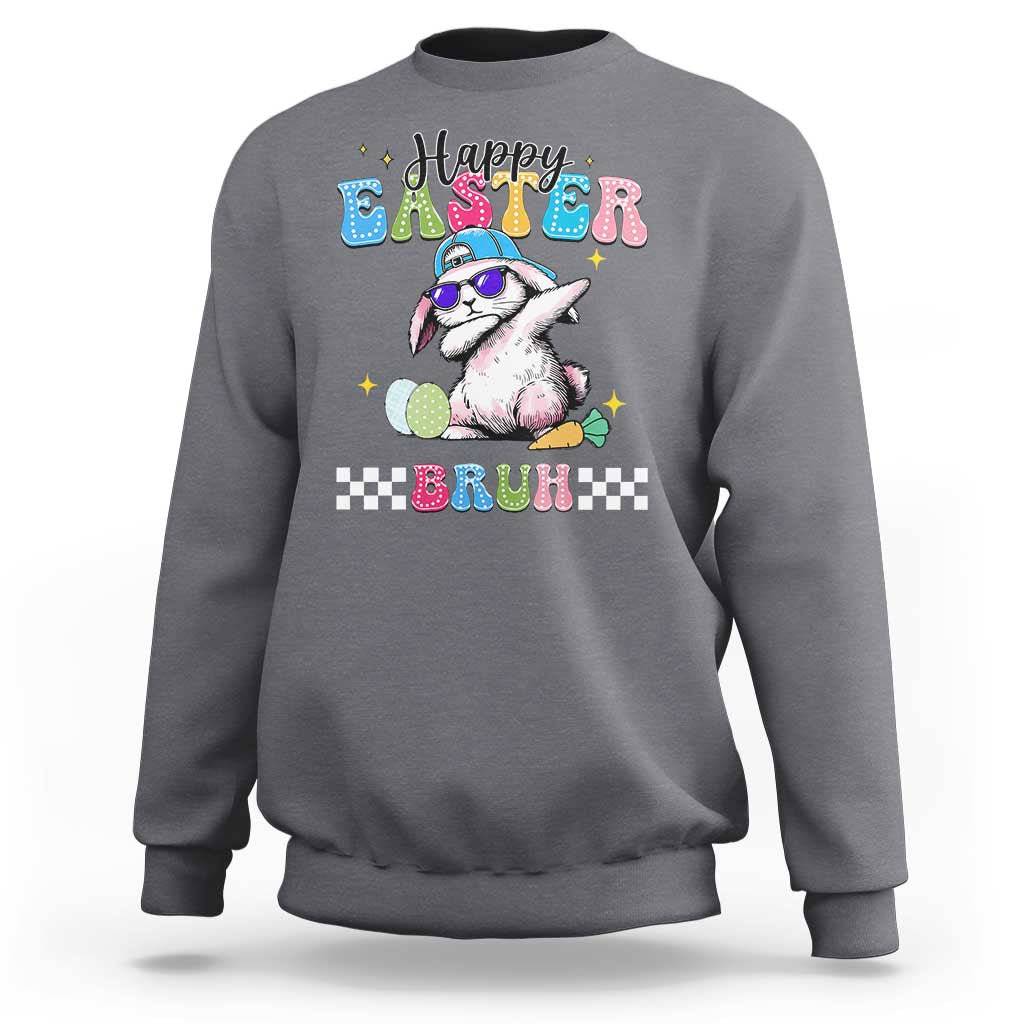 Happy Easter Bruh Sweatshirt Bunny Dabbing Rabbit Funny Kids Toddler Boys