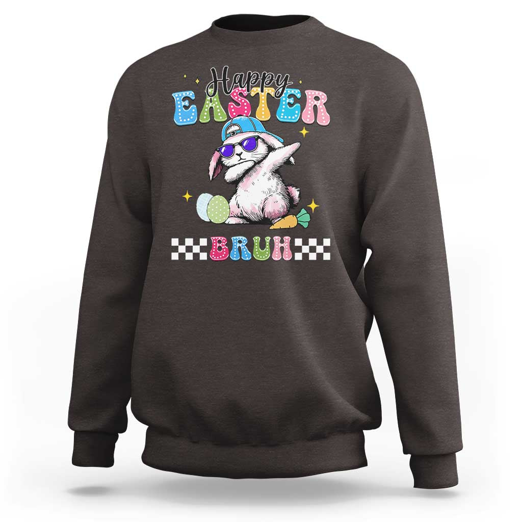 Happy Easter Bruh Sweatshirt Bunny Dabbing Rabbit Funny Kids Toddler Boys