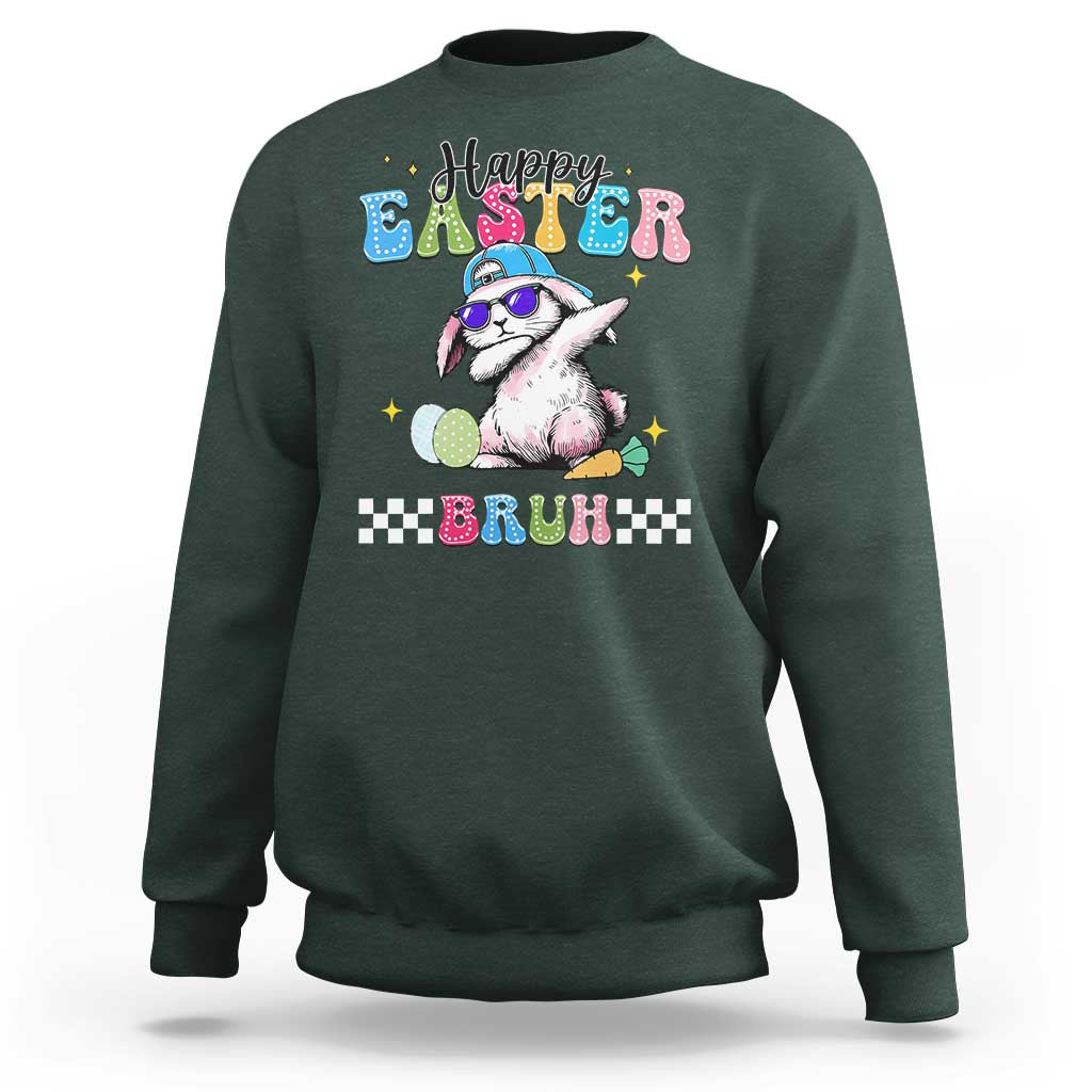 Happy Easter Bruh Sweatshirt Bunny Dabbing Rabbit Funny Kids Toddler Boys