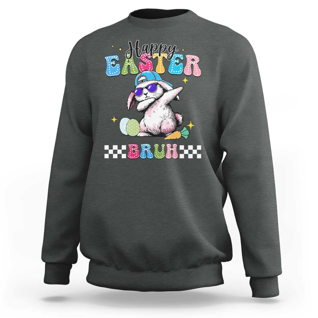 Happy Easter Bruh Sweatshirt Bunny Dabbing Rabbit Funny Kids Toddler Boys