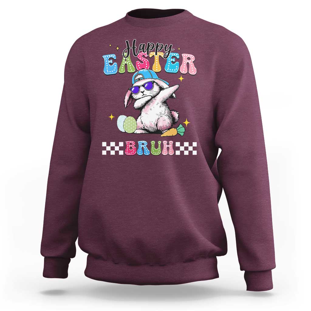 Happy Easter Bruh Sweatshirt Bunny Dabbing Rabbit Funny Kids Toddler Boys