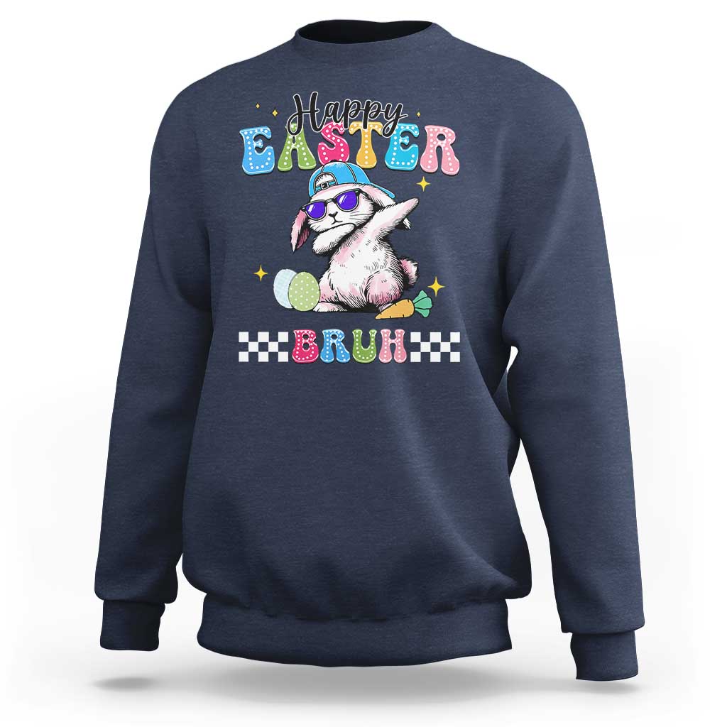 Happy Easter Bruh Sweatshirt Bunny Dabbing Rabbit Funny Kids Toddler Boys