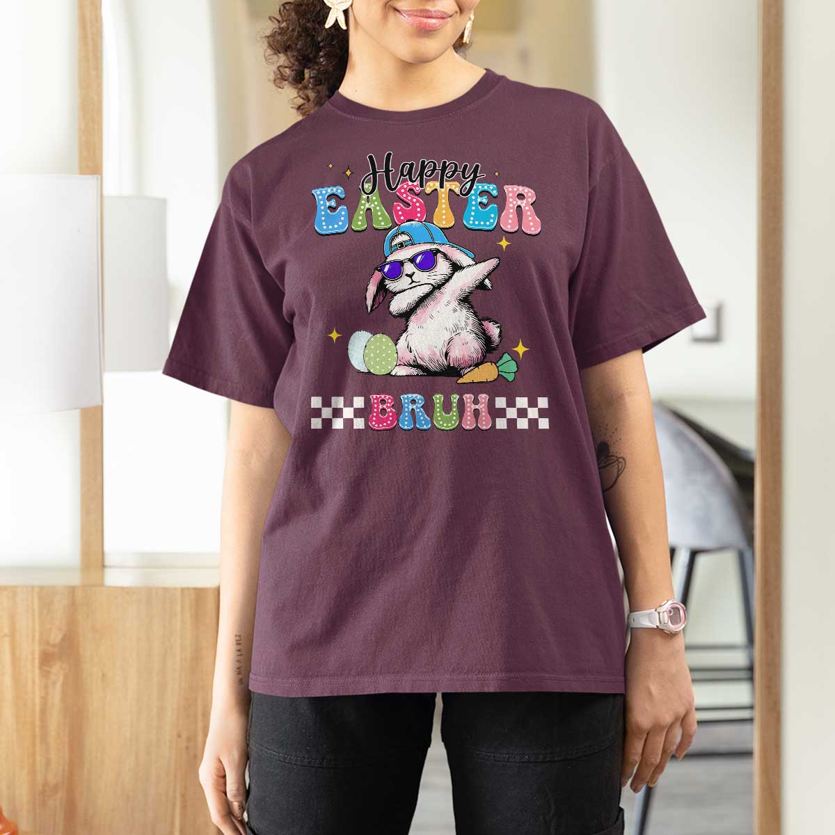 Happy Easter Bruh T Shirt For Women Bunny Dabbing Rabbit Funny Kids Toddler Boys