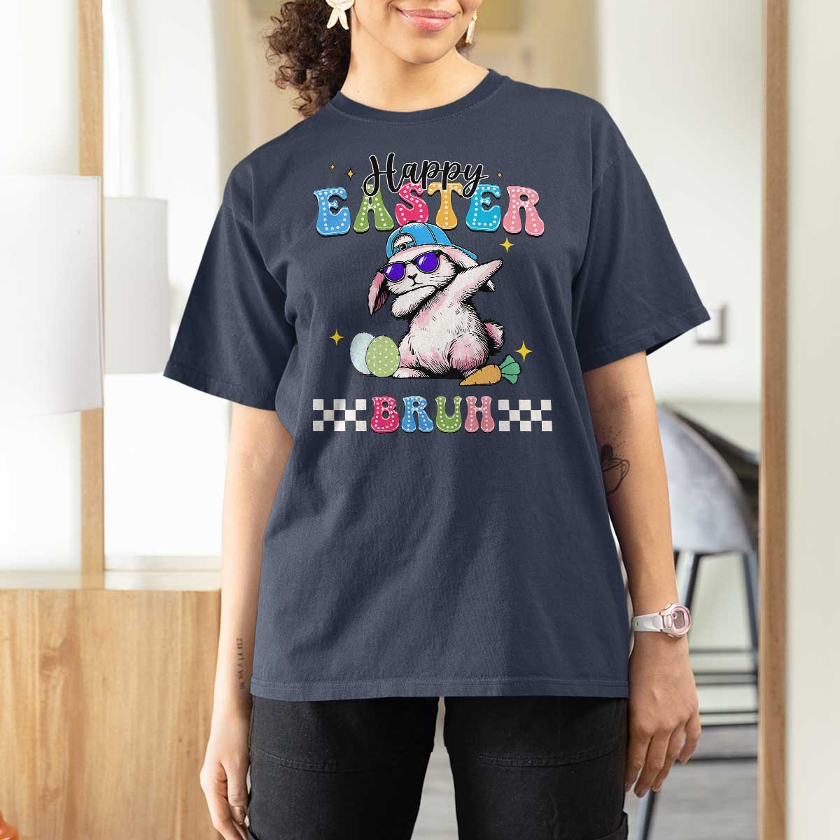 Happy Easter Bruh T Shirt For Women Bunny Dabbing Rabbit Funny Kids Toddler Boys