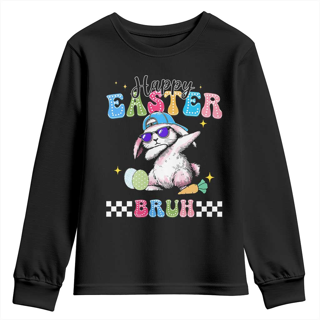 Happy Easter Bruh Youth Sweatshirt Bunny Dabbing Rabbit Funny Kids Toddler Boys