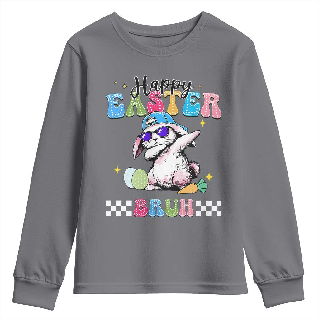 Happy Easter Bruh Youth Sweatshirt Bunny Dabbing Rabbit Funny Kids Toddler Boys