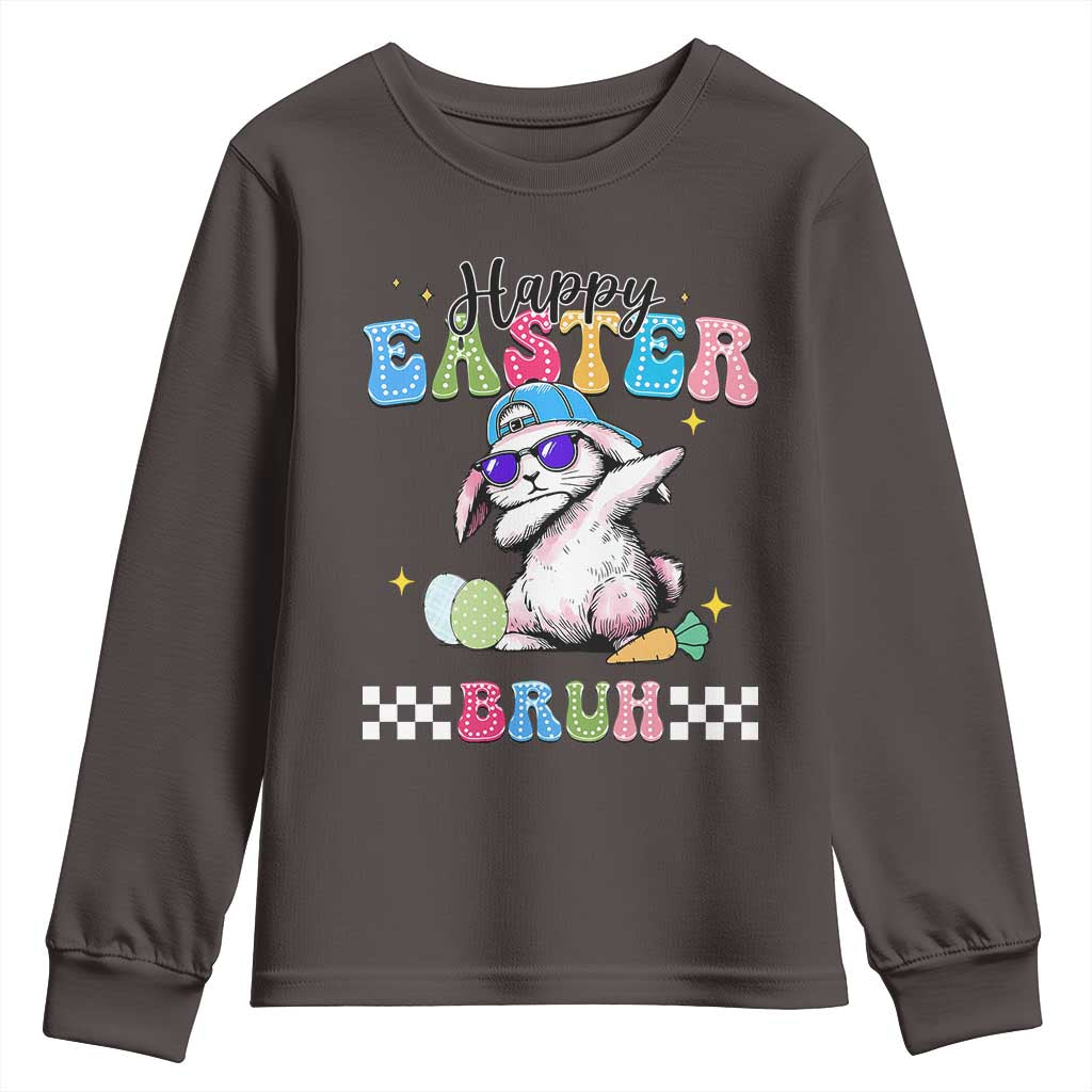 Happy Easter Bruh Youth Sweatshirt Bunny Dabbing Rabbit Funny Kids Toddler Boys