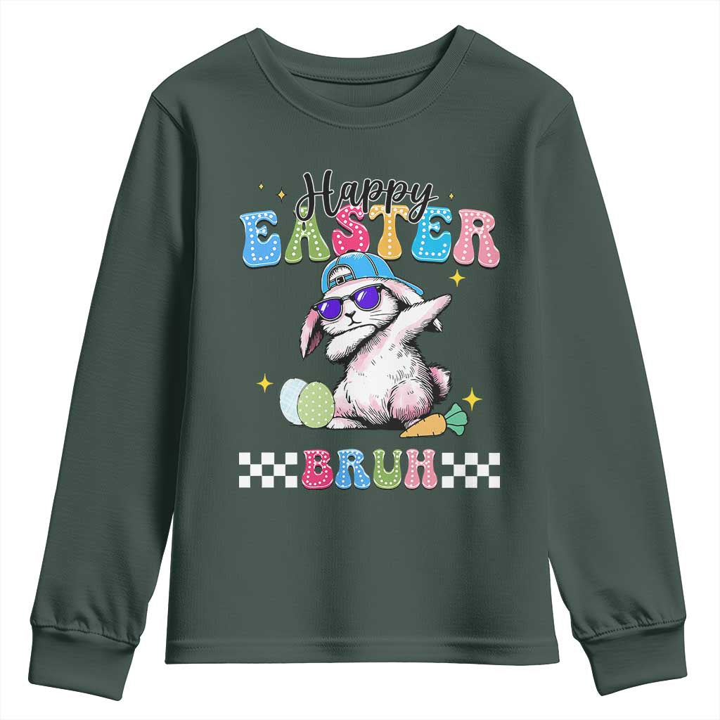 Happy Easter Bruh Youth Sweatshirt Bunny Dabbing Rabbit Funny Kids Toddler Boys