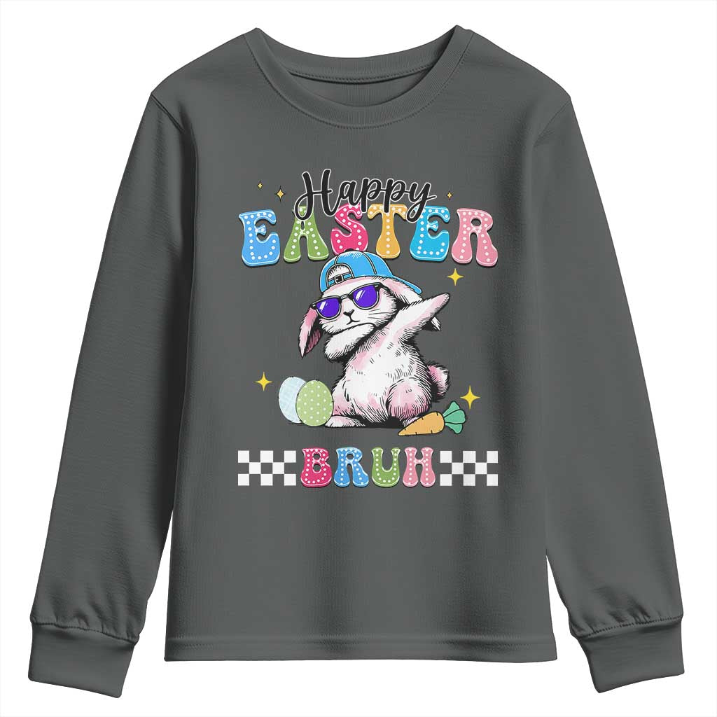 Happy Easter Bruh Youth Sweatshirt Bunny Dabbing Rabbit Funny Kids Toddler Boys