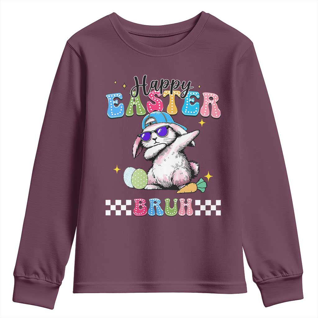 Happy Easter Bruh Youth Sweatshirt Bunny Dabbing Rabbit Funny Kids Toddler Boys