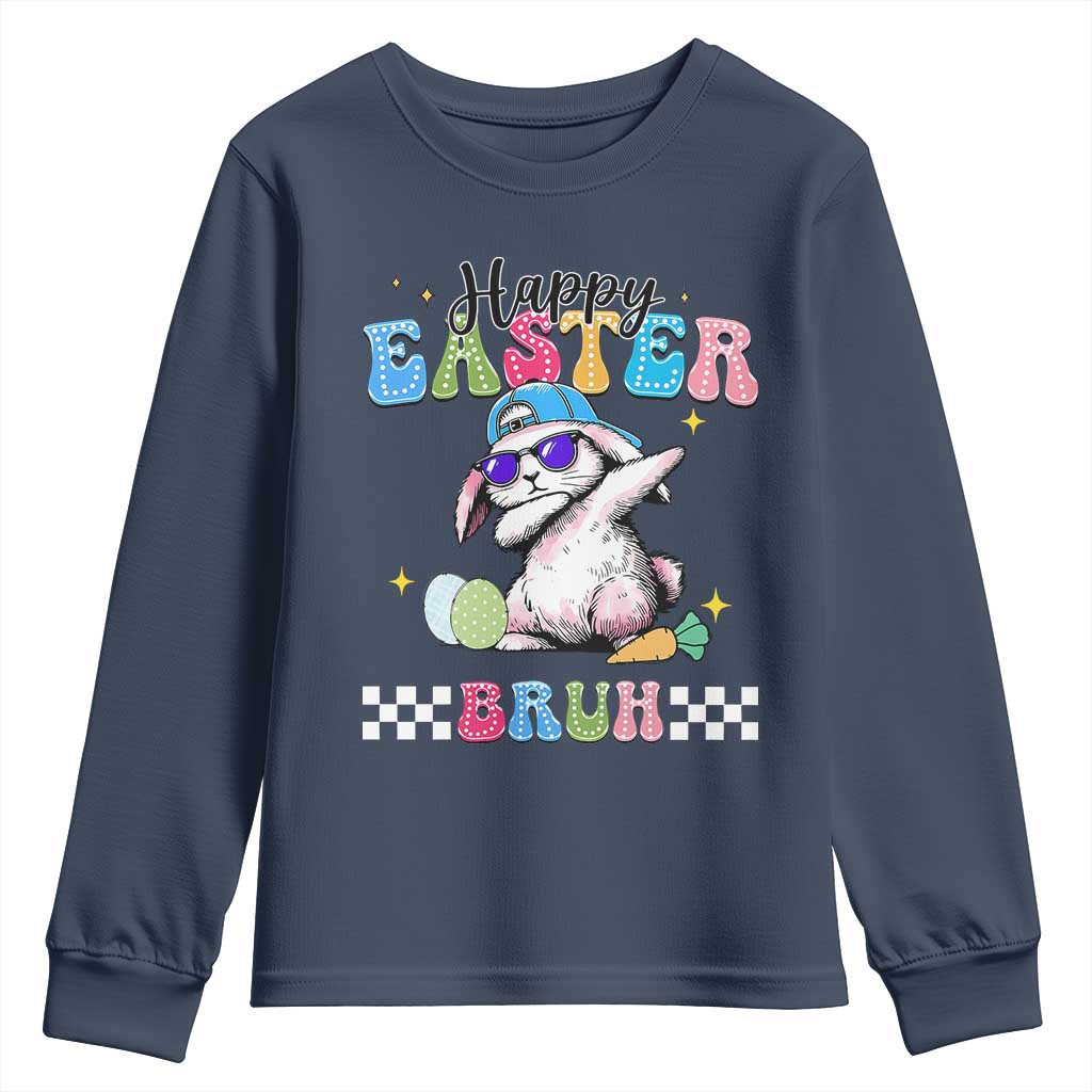 Happy Easter Bruh Youth Sweatshirt Bunny Dabbing Rabbit Funny Kids Toddler Boys