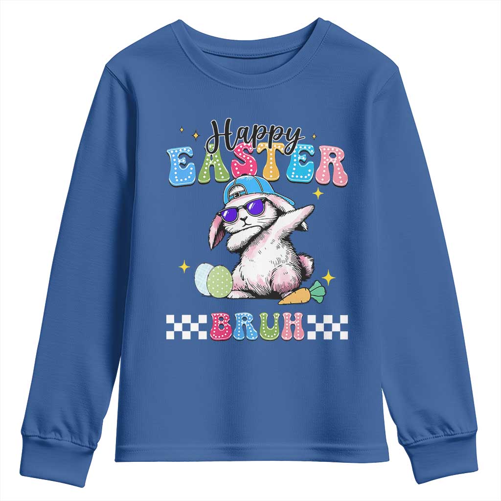 Happy Easter Bruh Youth Sweatshirt Bunny Dabbing Rabbit Funny Kids Toddler Boys