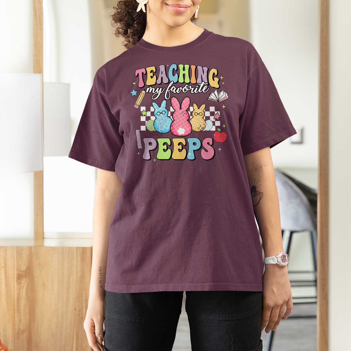 Easter Teacher T Shirt For Women Teaching My Favorire Peeps