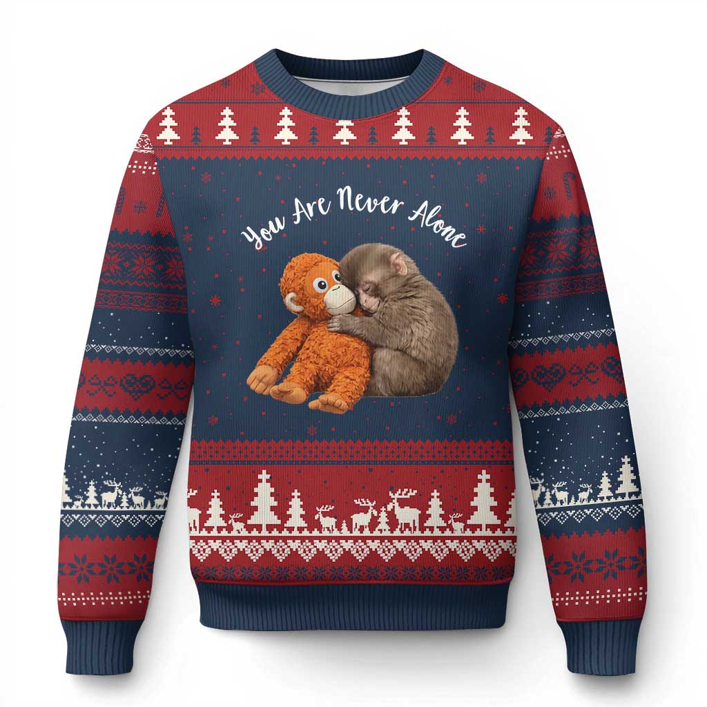 Viral Punch Monkey Ugly Christmas Sweater Cute Baby Monkey With Plush Toy Animal Lovers