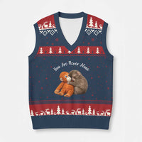 Viral Punch Monkey V-Neck Knit Sweater Vest Cute Baby Monkey With Plush Toy Animal Lovers
