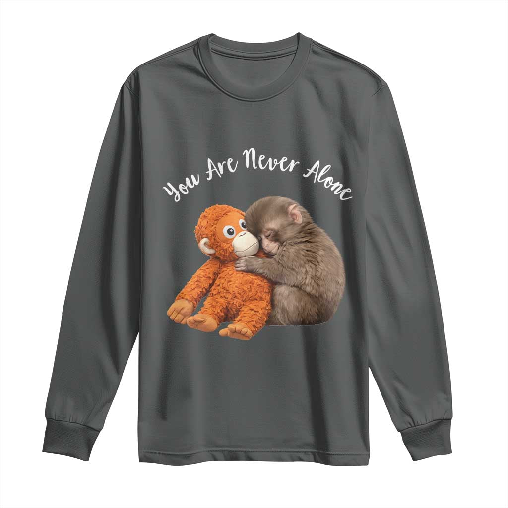 Viral Punch Monkey Long Sleeve Shirt Cute Baby Monkey With Plush Toy Animal Lovers