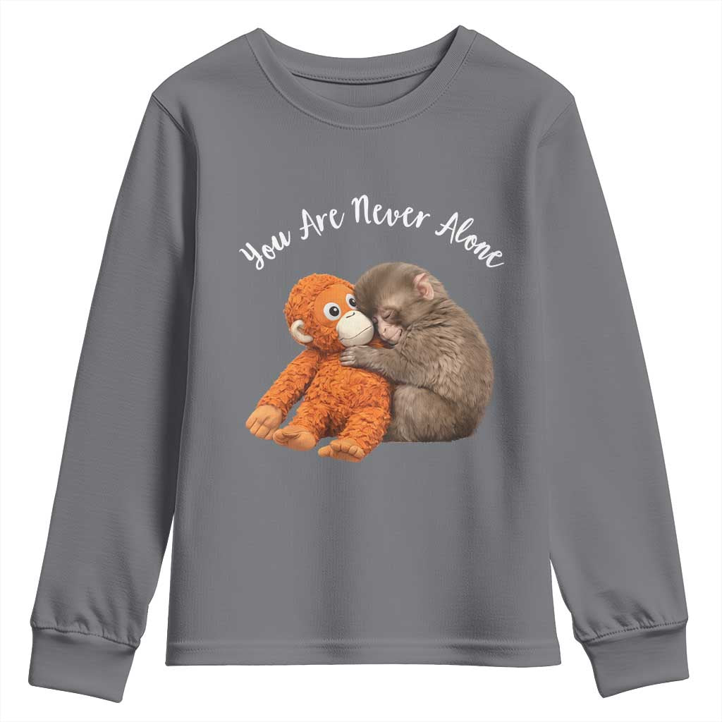 Viral Punch Monkey Youth Sweatshirt Cute Baby Monkey With Plush Toy Animal Lovers