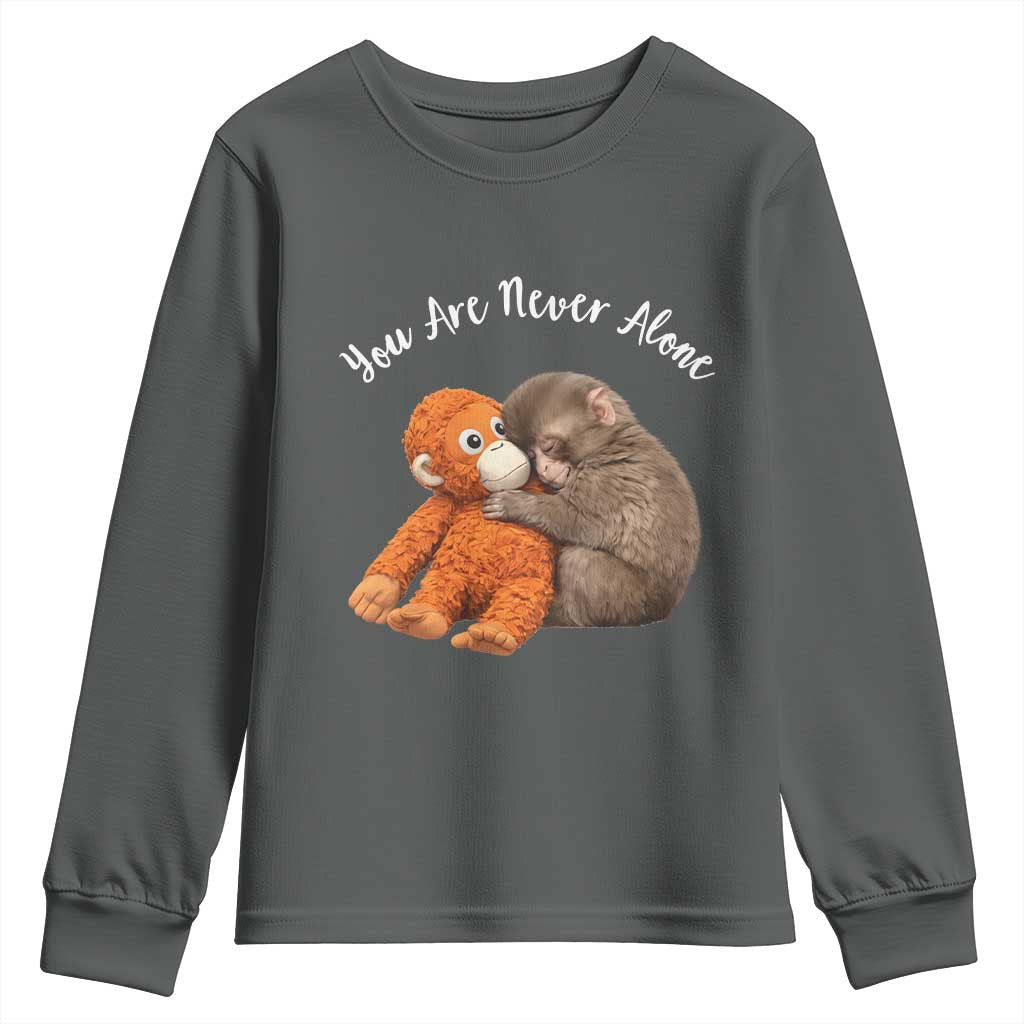 Viral Punch Monkey Youth Sweatshirt Cute Baby Monkey With Plush Toy Animal Lovers