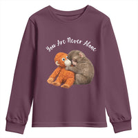 Viral Punch Monkey Youth Sweatshirt Cute Baby Monkey With Plush Toy Animal Lovers